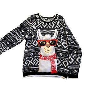 Holiday Time Women XL Novelty Llama Christmas Sweater Crew Neck Ugly Party